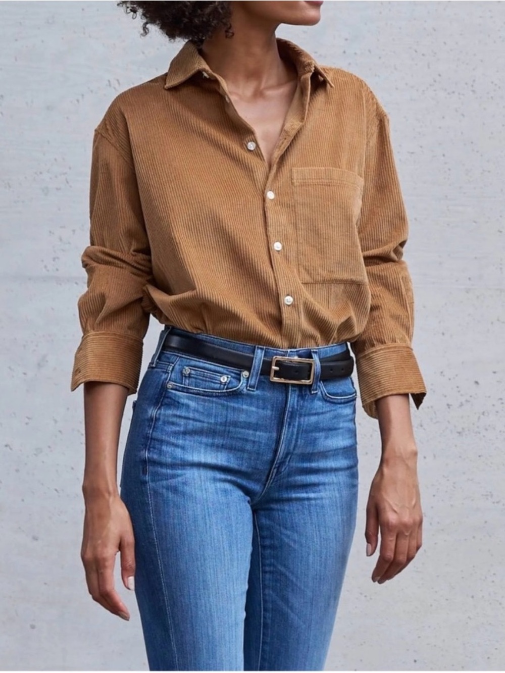 AYR Corduroy Button-Down Shirt in Camel Brown